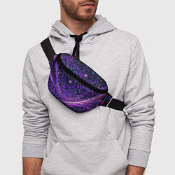 Поясная сумка Фиолетовые сверкающие абстрактные волны, цвет: 3D-принт — фото 2