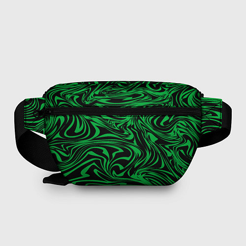 Поясная сумка Узор на черном фоне с ярким зеленым абстрактным ди / 3D-принт – фото 2