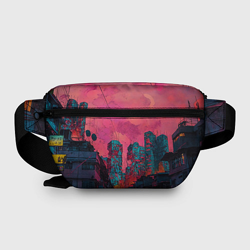 Поясная сумка Абстрактный город в неоновых цветах / 3D-принт – фото 2