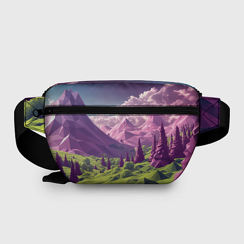 Поясная сумка Геометрический зеленый пейзаж и фиолетовые горы / 3D-принт – фото 2