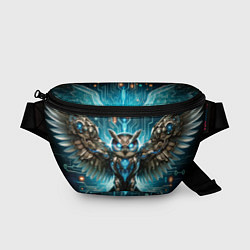 Поясная сумка Величественная кибернетическая сова на фоне футури, цвет: 3D-принт