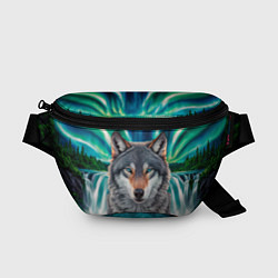 Поясная сумка Серый волк стоящий перед водопадом под северным си, цвет: 3D-принт
