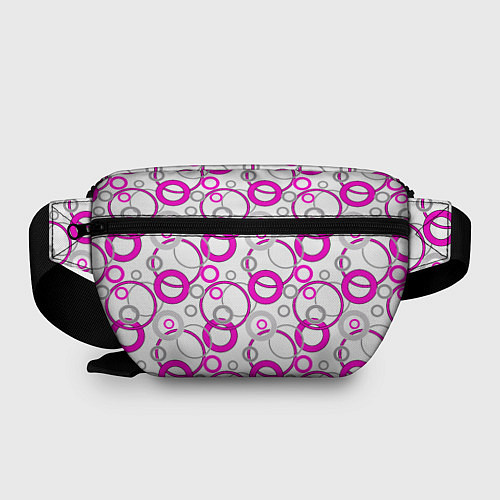 Поясная сумка Ярко розовые и серые круги и кольца на белом / 3D-принт – фото 2