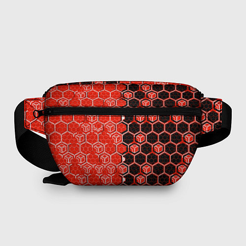 Поясная сумка Техно-киберпанк шестиугольники красный и чёрный / 3D-принт – фото 2