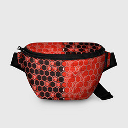Поясная сумка Техно-киберпанк шестиугольники красный и чёрный, цвет: 3D-принт