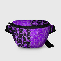 Поясная сумка Техно-киберпанк шестиугольники фиолетовый и чёрный, цвет: 3D-принт