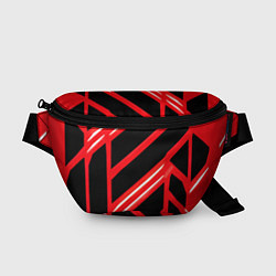 Поясная сумка Чёрно-белые полосы на красном фоне, цвет: 3D-принт