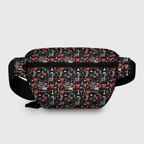 Поясная сумка Черные котики держат сердечки паттерн / 3D-принт – фото 2