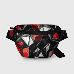 Поясная сумка Красно-белые рельефные треугольники на чёрном фоне
