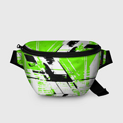 Поясная сумка Diagonal black and green stripes on a white backgr