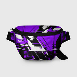 Поясная сумка Diagonal black and white stripes on a purple backg