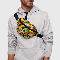 Поясная сумка Colorfull skulls and bananas - pop art pattern, цвет: 3D-принт — фото 2