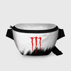 Поясная сумка Monster energy чёрно белые краски, цвет: 3D-принт
