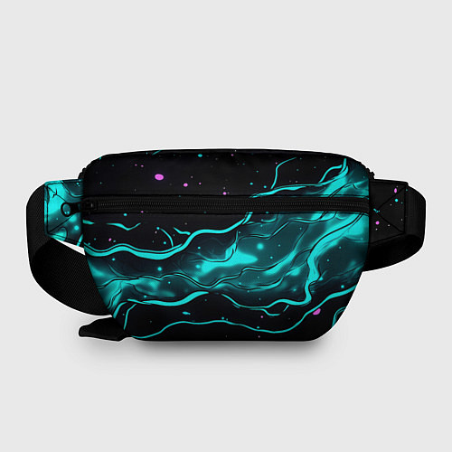 Поясная сумка Голубые неоновые волны текстура / 3D-принт – фото 2