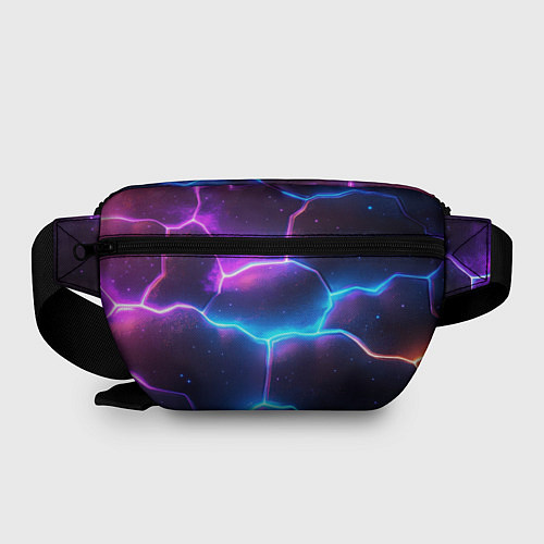 Поясная сумка Синие и фиолетовые молнии в разломе / 3D-принт – фото 2