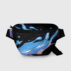Поясная сумка Синяя волна на черном - текстура, цвет: 3D-принт