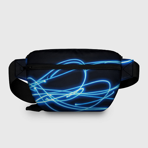 Поясная сумка Неоновые голубые волны на черном фоне / 3D-принт – фото 2