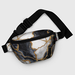Поясная сумка Мрамор белый и черный с золотом, цвет: 3D-принт — фото 2