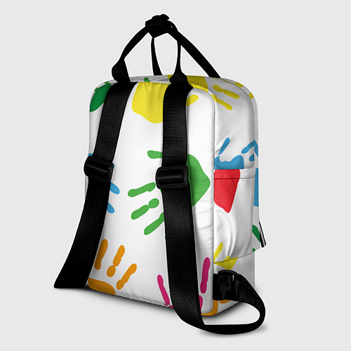 Женский рюкзак Цветные ладошки - Детский узор / 3D-принт – фото 2