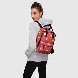 Рюкзак женский Сердечки на красном паттерн, цвет: 3D-принт — фото 2