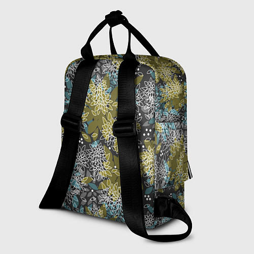 Женский рюкзак Черно оливковый цветочный / 3D-принт – фото 2