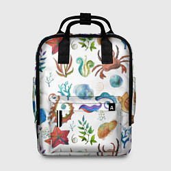 Рюкзак женский Морской паттерн с крабами и водорослями, цвет: 3D-принт