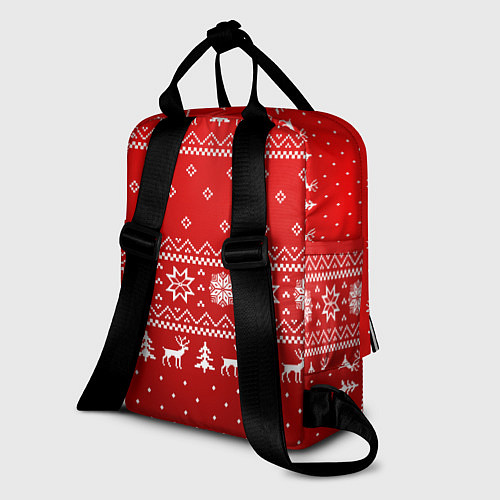 Женский рюкзак Красный узор с оленями / 3D-принт – фото 2