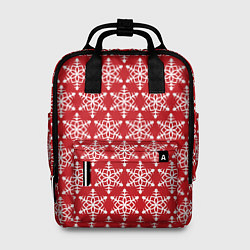 Женский рюкзак Снежинки белые на красном мелкий принт