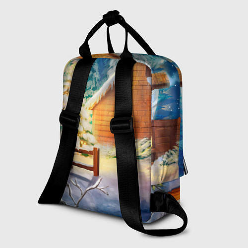 Женский рюкзак Тигренок на фоне зимнего дома / 3D-принт – фото 2