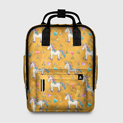 Рюкзак женский Единороги на желтом фоне, цвет: 3D-принт