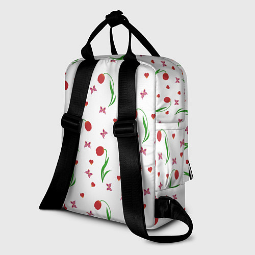 Женский рюкзак Тюльпаны, бабочки, сердечки / 3D-принт – фото 2
