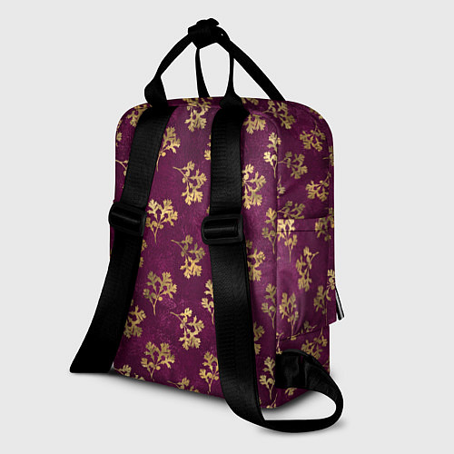 Женский рюкзак Золотые ветки на бордовом фоне / 3D-принт – фото 2