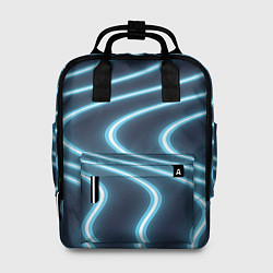 Женский рюкзак Неоновый свет Волны голубые на темном фоне