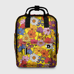 Рюкзак женский Цветочки-лютики на желтом фоне, цвет: 3D-принт