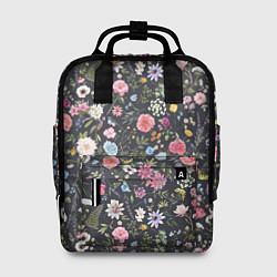 Женский рюкзак Разные цветы, листья, травы на темном фоне