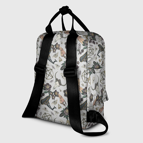 Женский рюкзак Пентаграмма, бабочка, череп, ведьма, темные цветы / 3D-принт – фото 2