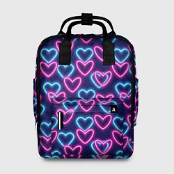 Рюкзак женский Неоновые сердца, паттерн, цвет: 3D-принт