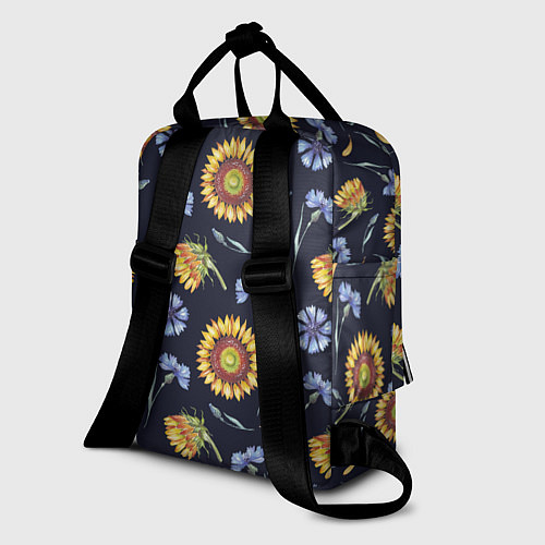 Женский рюкзак Подсолнухи и васильки на темном фоне / 3D-принт – фото 2