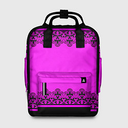 Рюкзак женский Черное кружево на неоновом розовом фоне, цвет: 3D-принт