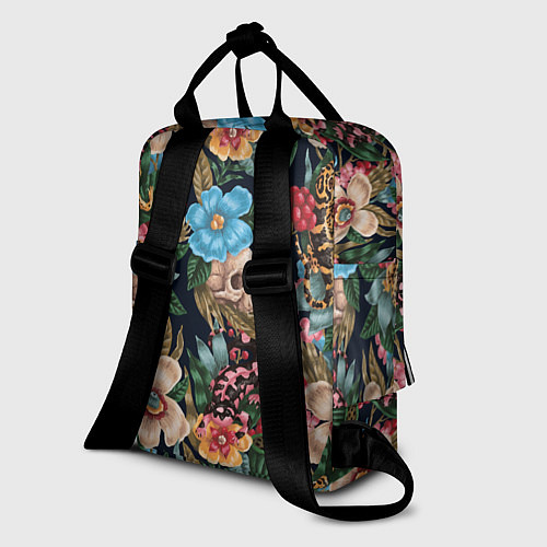 Женский рюкзак Паттерн из цветов, черепов и саламандр / 3D-принт – фото 2