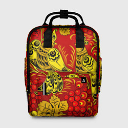 Рюкзак женский Хохломская Роспись Две Птици На Красном Фоне, цвет: 3D-принт