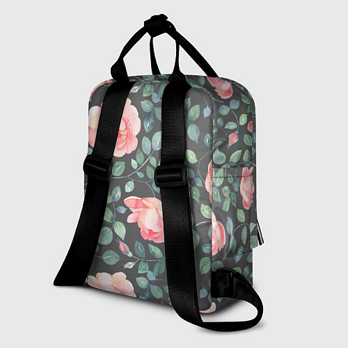 Женский рюкзак Розовые розы на сером фоне Цветы / 3D-принт – фото 2