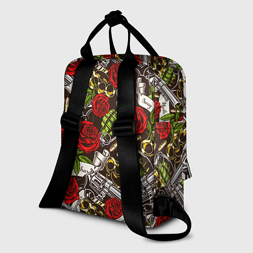 Женский рюкзак Мафия - кастеты, гранаты, пистолеты и розы / 3D-принт – фото 2