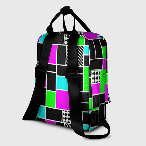 Женский рюкзак Неоновый геометрический узор на черном / 3D-принт – фото 2