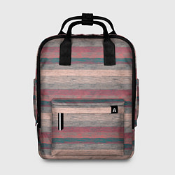 Женский рюкзак Серые, бежевые, красные полосы с текстурой дерева