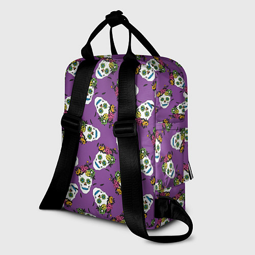 Женский рюкзак Сахарные черепа на фиолетовом паттерн / 3D-принт – фото 2