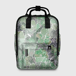 Рюкзак женский Зеленые цветы на сером мраморном фоне, цвет: 3D-принт