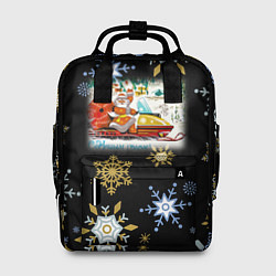Женский рюкзак Новый Год Дед Мороз На Снегоходе