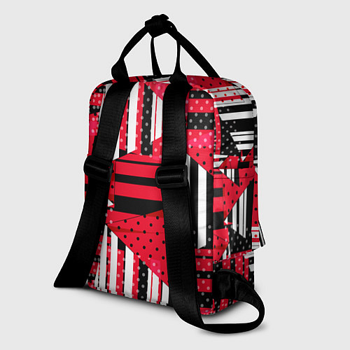 Женский рюкзак Красный, черный и белый горошек и полоска, пэчворк / 3D-принт – фото 2