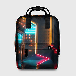 Рюкзак женский Неоновые огни на геометрических поверхностях, цвет: 3D-принт